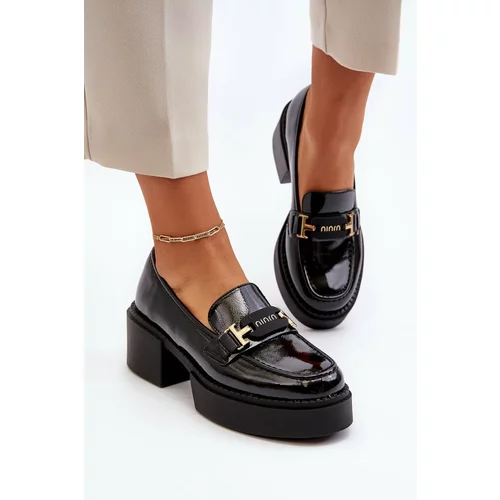 Kesi Women's patent leather loafers with massive heels, black Ridulvi