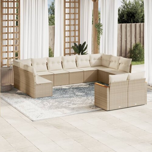 VidaXL 12-dijelni set vrtnih sofa od poliratana s jastucima bež Slike
