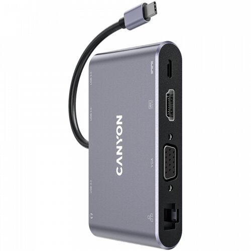 Canyon 8 in 1 USB C hub, with 1*HDMI: 4K*30Hz, 1*VGA, 1*Type-C PD charging port, Max 100W PD input. 3*USB3.0,transfer speed up Cijene