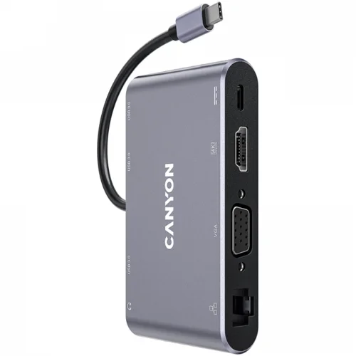 Canyon 8 in 1 USB C hub, with 1*HDMI: 4K*30Hz, 1*VGA, 1*Type-C PD charging port, Max 100W PD input. 3*USB3.0,transfer speed up