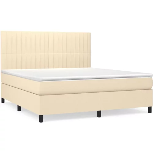 vidaXL Box spring postelja z vzmetnico krem 180x200 cm blago, (20897255)