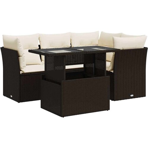 VidaXL 5-dijelni set vrtnih sofa s jastucima poliratan smeđi Slike