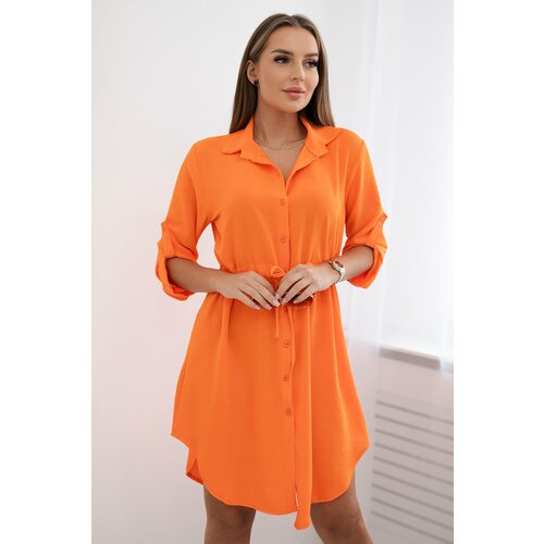 Kesi Dress with buttons and binding at the waist in orange color Slike