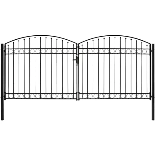  Dvostruka vrata za ogradu s lučnim vrhom čelična 400x200 cm crna