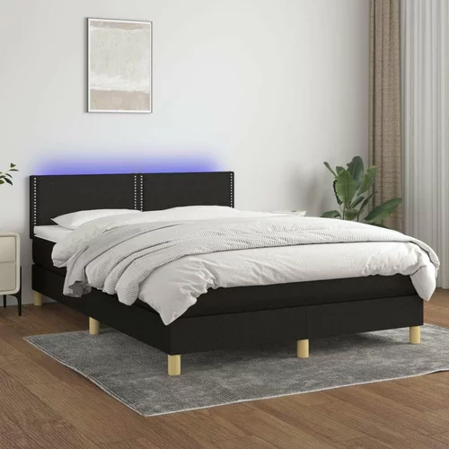  Box spring postelja z vzmetnico LED črna 140x200 cm blago, (20726567)