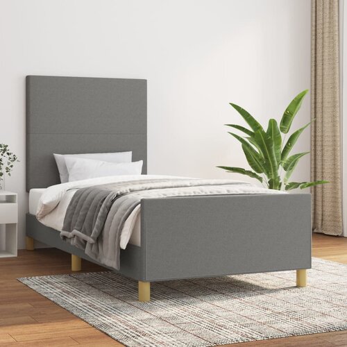 VidaXL Okvir za krevet s uzglavljem tamnosivi 90x190 cm od tkanine Slike