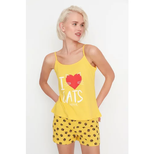 Trendyol Yellow Printed Knitted Pajamas Set