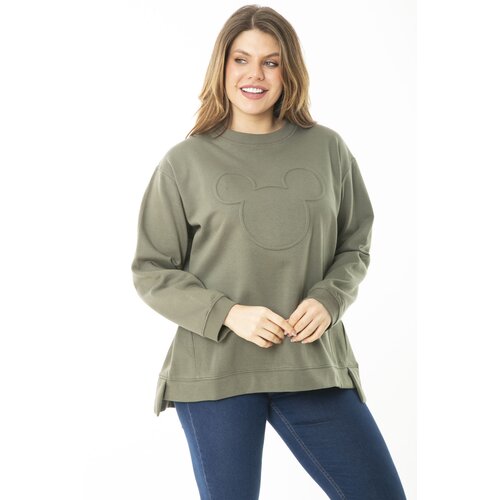 Şans Women's Plus Size Khaki Inner Raised Slit Sweatshirt Cene