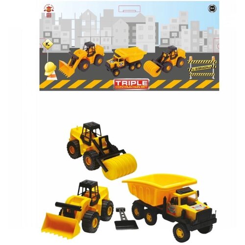  Buldozer, valjak i kamion triple construction u kutiji 35x70x19cm guclu SR4560 Cene