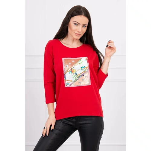 Kesi Blouse with 3D Bird red graphics