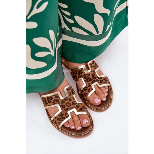 Zazoo Leather Flat Slippers With Panther Print Slike