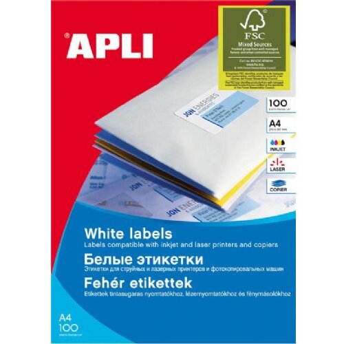 Apli Bele nalepke 210 x 297 mm, 1/stran 100 listov Slike