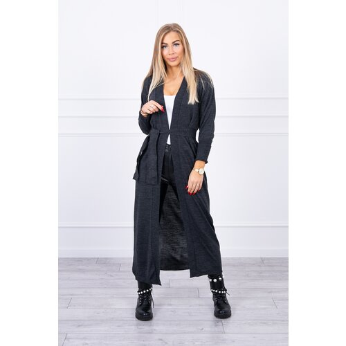Kesi Long cardigan sweater with a tie at the waist made of graphite Slike