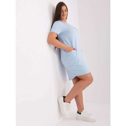 Fashion Hunters Light blue basic cotton dress plus sizes Slike