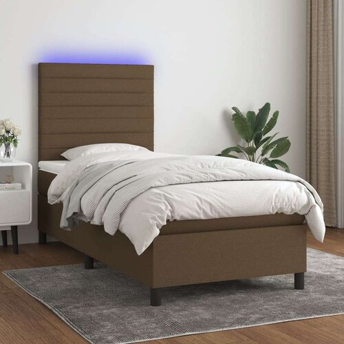  Box spring postelja z vzmetnico LED temno rjava 100x200cm blago, (20899318) Cene