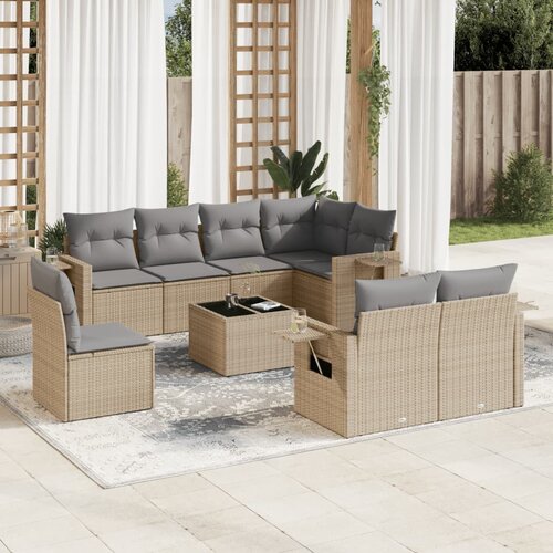 vidaXL 9-dijelni set vrtnih sofa s jastucima bež od poliratana Cijene