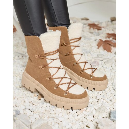 Resti Women's insulated trapper boots with sheepskin in camel Lery Walk Cene