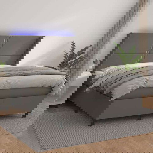  Krevet box spring s madracem LED sivi 140x190cm od umjetne kože Cene