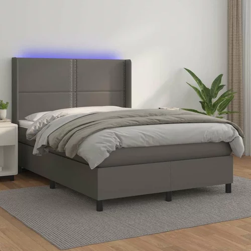  Krevet box spring s madracem LED sivi 140x190cm od umjetne kože