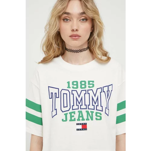 Tommy Jeans Bombažna kratka majica bež barva