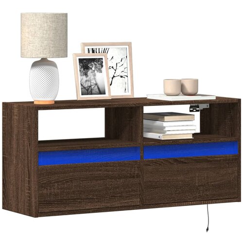  Zidni TV ormarić s LED svjetlima smeđa boja hrasta 100x31x45 cm Slike
