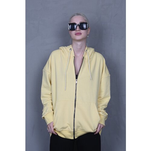 Madmext Yellow Hooded Basic Sweatshirt Cene