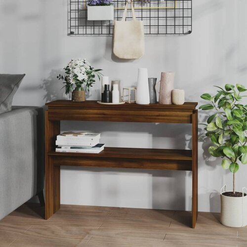 vidaXL Konzolna mizica rjavi hrast 102x30x80 cm konstruiran les Cene