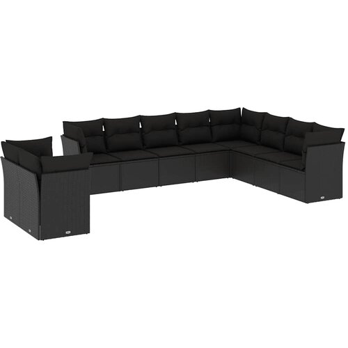  10-dijelni set vrtnih sofa s jastucima crni od poliratana Slike