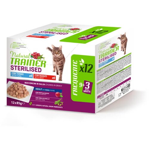Natural trainer Cat Multipack Steril. Adult, vrečka - tuna, govedina - 12 x 85 g Cene