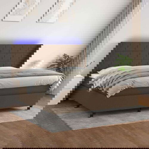  Box spring postelja z vzmetnico LED temno rjava 160x200cm blago, (20895655) Slike