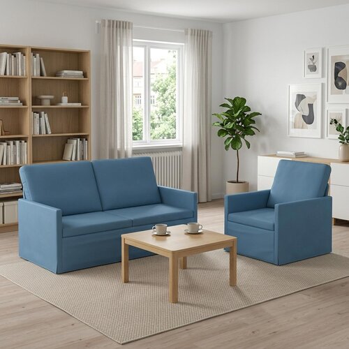  Set sofe 2 pcs Plava Kordura tekstil Slike