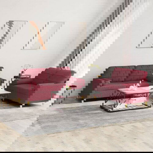 VidaXL 2-dijelni set sofa s jastucima crvena boja vina od tkanine Slike
