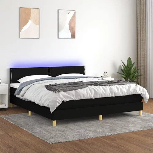 vidaXL Box spring postelja z vzmetnico LED črna 160x200 cm blago