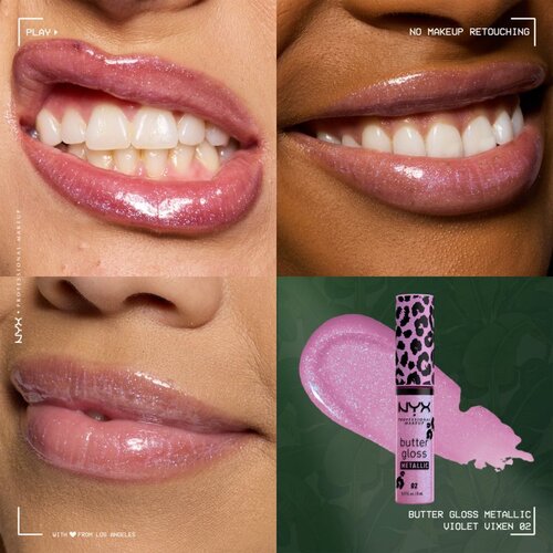 NYX Professional Makeup Butter Gloss Metallic metaličen sijaj za ustnice odtenek Violet Vixen 8 ml Slike