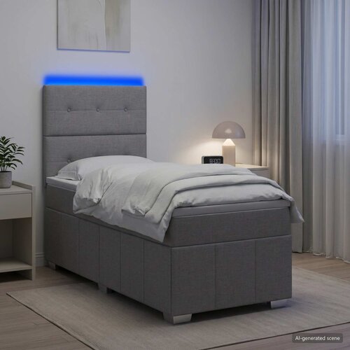  LED okvir za krevet s madracem Svjetlosiva 80 x 200 cm Tkanina Cene
