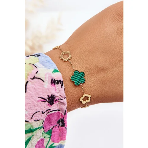 Glam Chic Women's Bracelet With Flowers Gold-Green