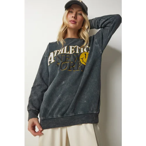  Women's Anthracite Faded Effect Oversized Sweatshirt