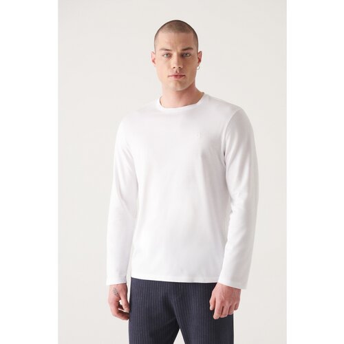 Avva Men's White Ultrasoft Crew Neck Long Sleeve Cotton Slim Fit Slim Fit T-shirt Slike