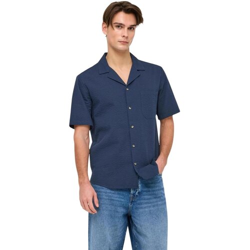Only &amp;amp; Sons Srajce s kratkimi rokavi ONSEYE RESORT SEERS 0009 SHIRT NOOS 22030342 Modra Slike