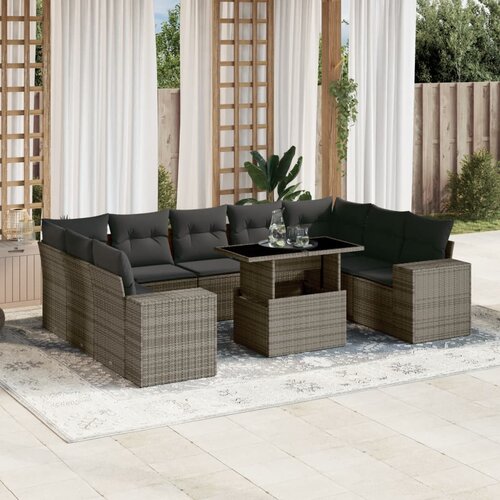 vidaXL 10-dijelni set vrtnih sofa od poliratana s jastucima sivi Cijene