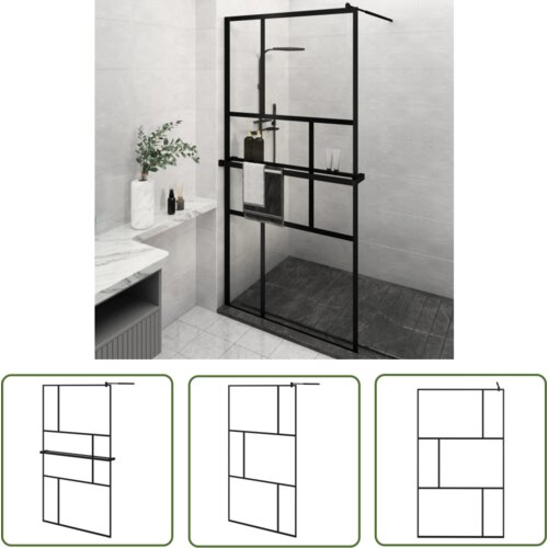 The Living Store Pregrada za tu&amp;scaron; s polico črna 115x195 cm ESG steklo in aluminij - Stena Za Tu&amp;scaron;, (21745309) Slike