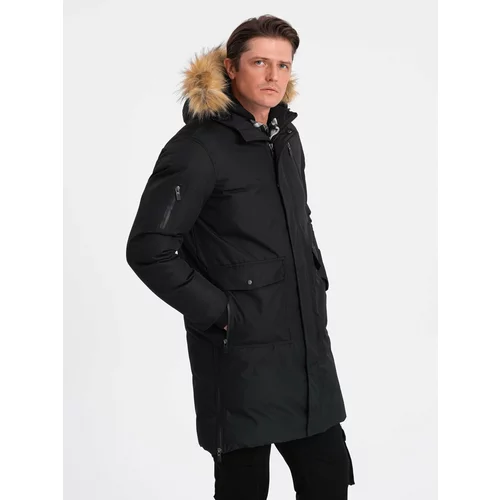 Ombre Alaskan men's winter jacket with detachable fur from the hood - black