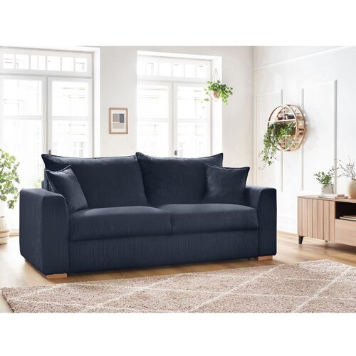 Bobochic Paris Temno modra raztegljiva sedežna garnitura iz rebrastega žameta 225 cm Augustin &amp;ndash; Slike