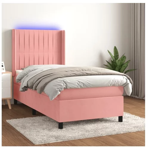 vidaXL Box spring postelja z vzmetnico LED roza 90x200 cm za