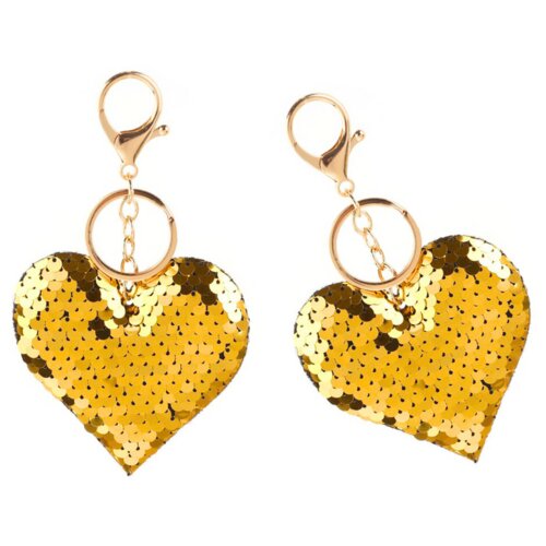 HEART Keychain Sequins Double Sided Silver Gold Slike
