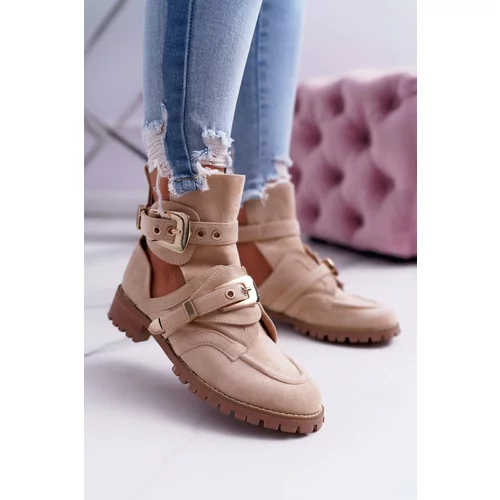 Kesi Lu Boo Beige Suede Cut Out Ankle Boots Rock Girl