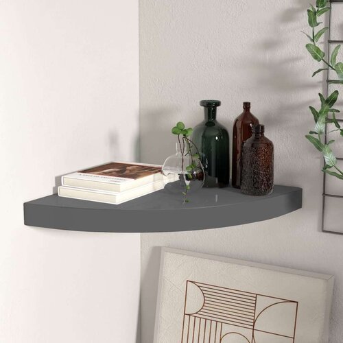 vidaXL Kotna polica visok sijaj siva 35x35x3,8 cm MDF Cene
