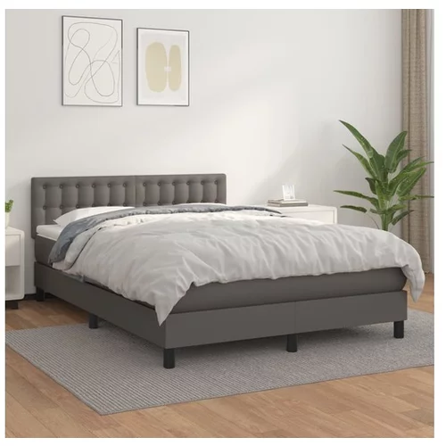 vidaXL Box spring postelja z vzmetnico siv 140x200 cm umetno