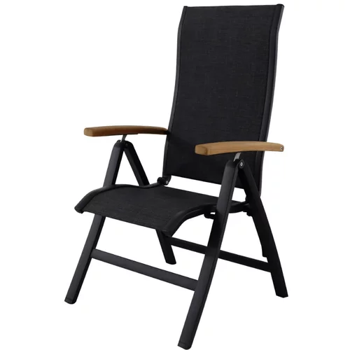 SUNFUN melina sklopiva stolica s pozicijama (š x d x v: 63 x 69 x 110 cm, tikovina/tekstil/aluminij, crne boje, s podesivim naslonom za leđa)