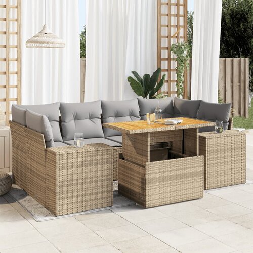 VidaXL 7-dijelni set vrtnih sofa od poliratana s jastucima bež Slike